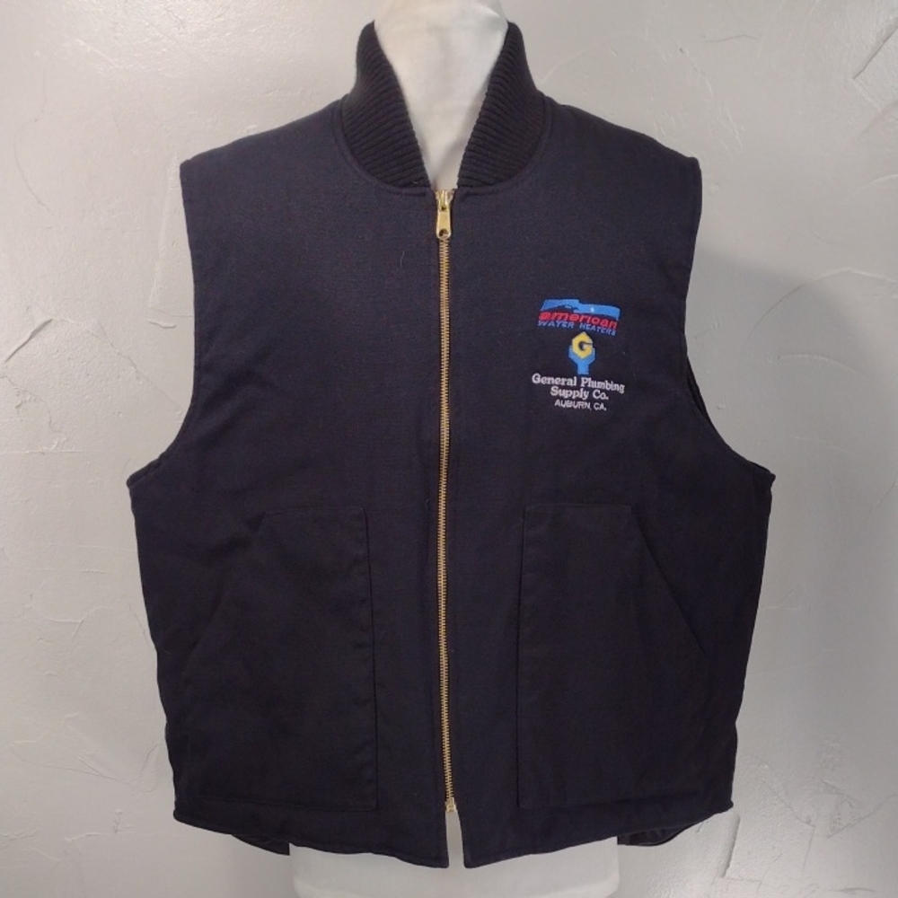 Tri-Mountain Black Zip-Up Workwear Vest Embroidered Auburn Plumbing Men's Large